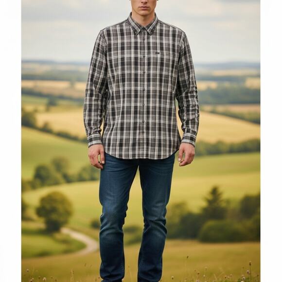 Lee Other - Lee Black White Grey Plaid Men’s Size M Long Sleeve Button Up Casual Shirt